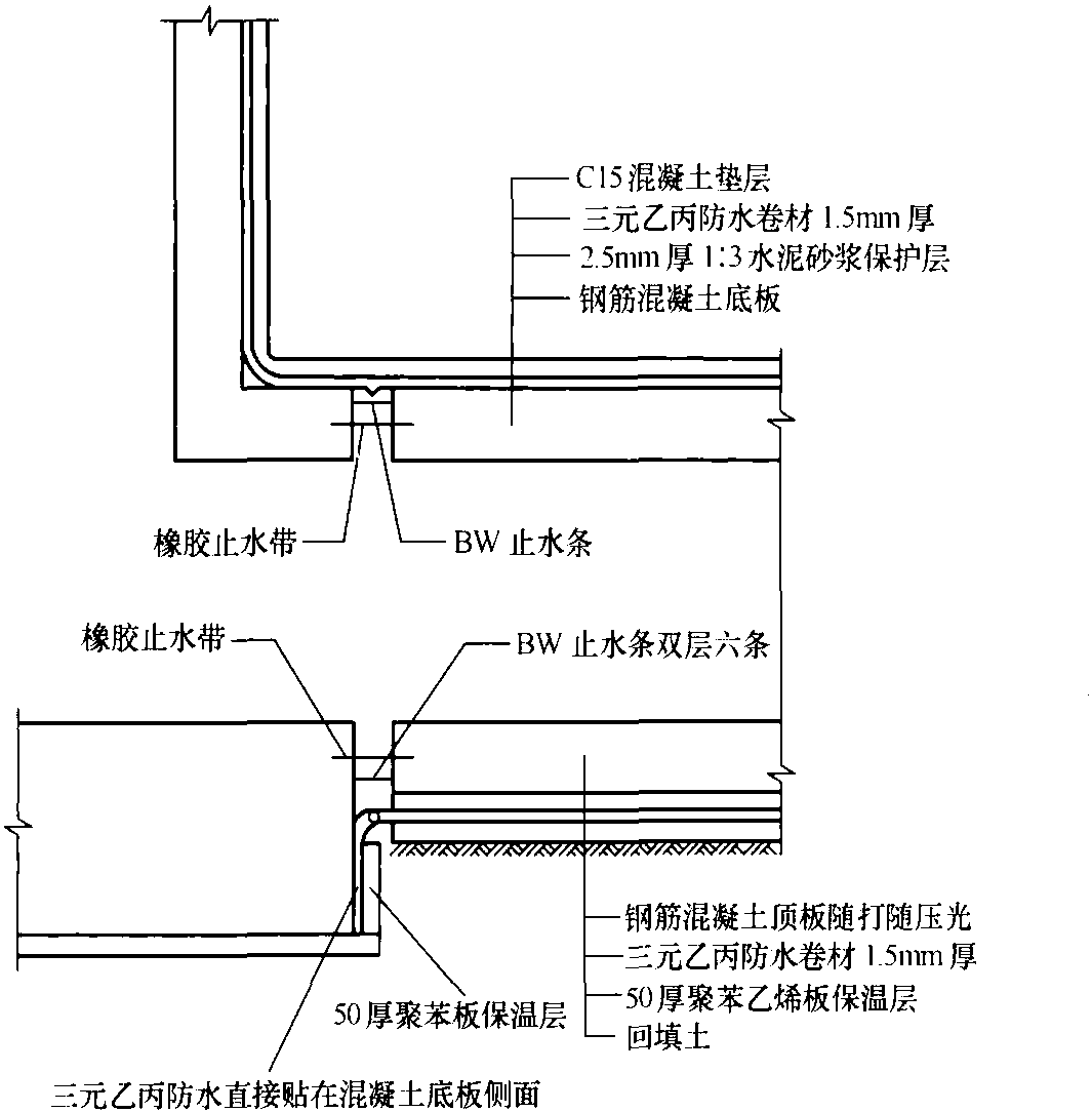 图6-19 地下车库与车道沉降缝防水节点图